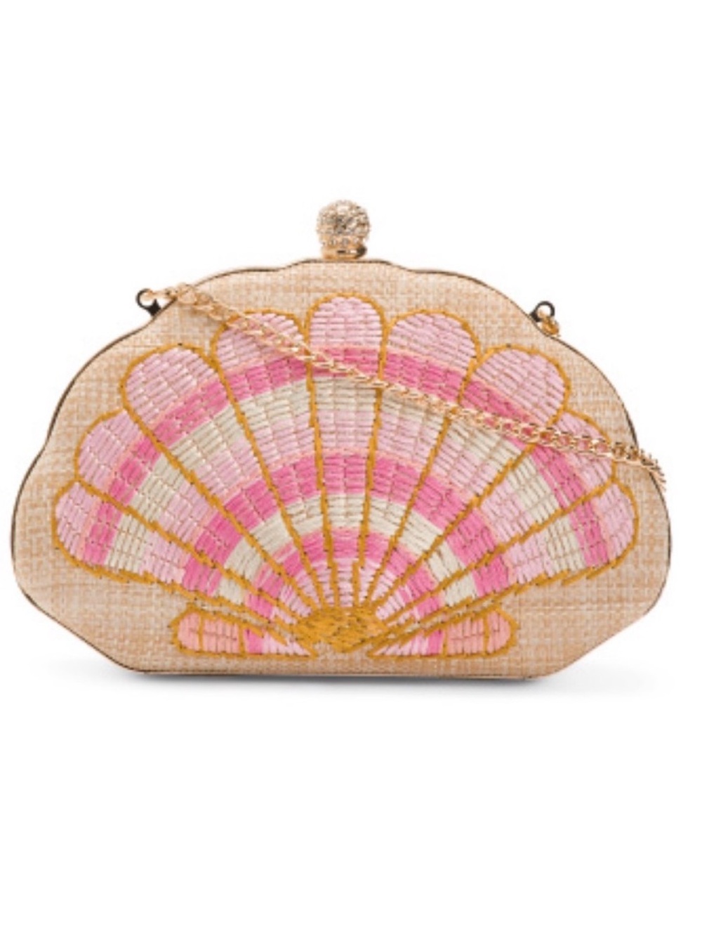 Viral Shell Clutch Bag Embroidered Raffia NWT